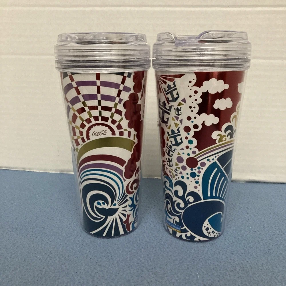 Royal Caribbean Cruise Lines Whirley Coca-Cola Drink Cup Tumbler w/Lids-Lot of 2